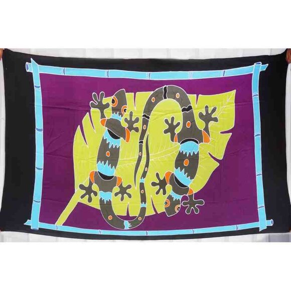 CM65 Gecko Batik Plus 38" Open Hand Painted Cover Up Midi Cardigan fit up to 5X - Picture 2 of 2